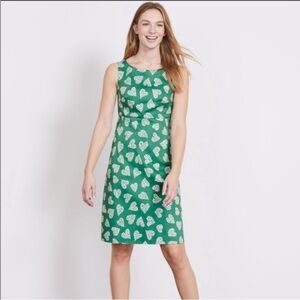 Boden Diane Eden Cluster Heart Dress Green White Satin Sleeveless Sheath Size 10
